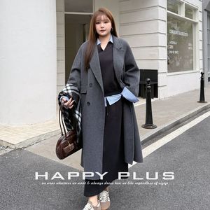 Manteau en laine croisé mi-long pour femme Colorful Story, gris foncé uni, avec étiquette, taille 90-84 - Product Image 3