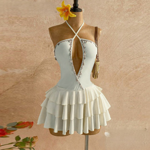 Vestido Lápiz Halter Cruzado Color Albaricoque, Estilo Boho, Sin Mangas, Transpirable, Casual de Verano - Product Image 5