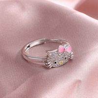Bague type chat en plaqué platine, ouvert, avec des chats mignons, livraison gratuite