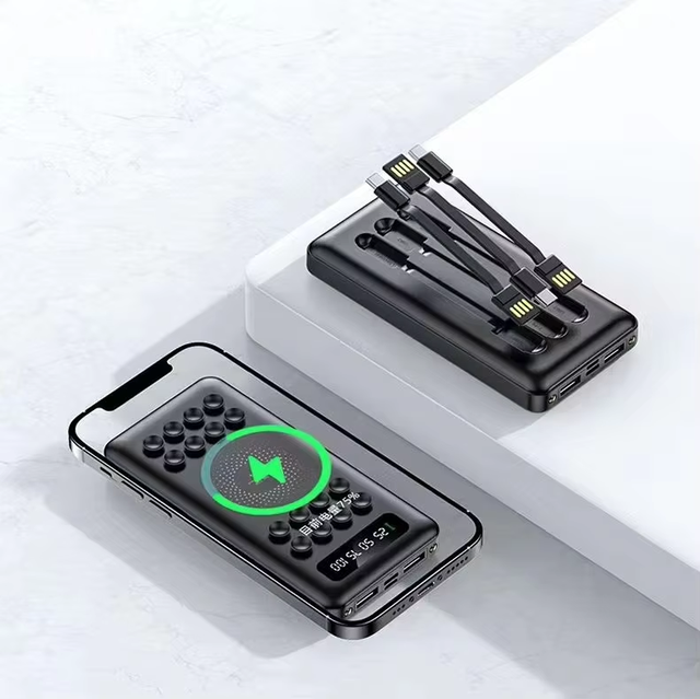 Factory Real Capacity Portable Wireless Power Bank 10000mAh 20000mAh 30000mAh Suction Cup Built-in Cable Charger With Flashlight