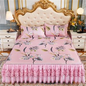 Tấm Lót Giường Bằng Lụa Lạnh Tấm Lót Mùa Hè Vải Lanh Trải Giường Hoa Biển Phong Cách Paris 2 Vỏ Gối + Bộ Váy Giường Cỡ Lớn - Product Image 5