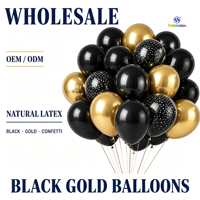 Ballons en latex noir et or en gros, 12 pouces, 60 unités, CE/EN71/BSCI/CPC - Couleurs assorties pour décorations de baby shower