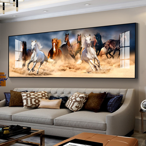 Quadro in Cristallo e Porcellana <span class=keywords><strong>con</strong></span> Cavallo, Arte Murale Moderna di Lusso Personalizzata in Stile Nordico <span class=keywords><strong>con</strong></span> Cornice per Soggiorno e Arredamento Casa - Product Image 1