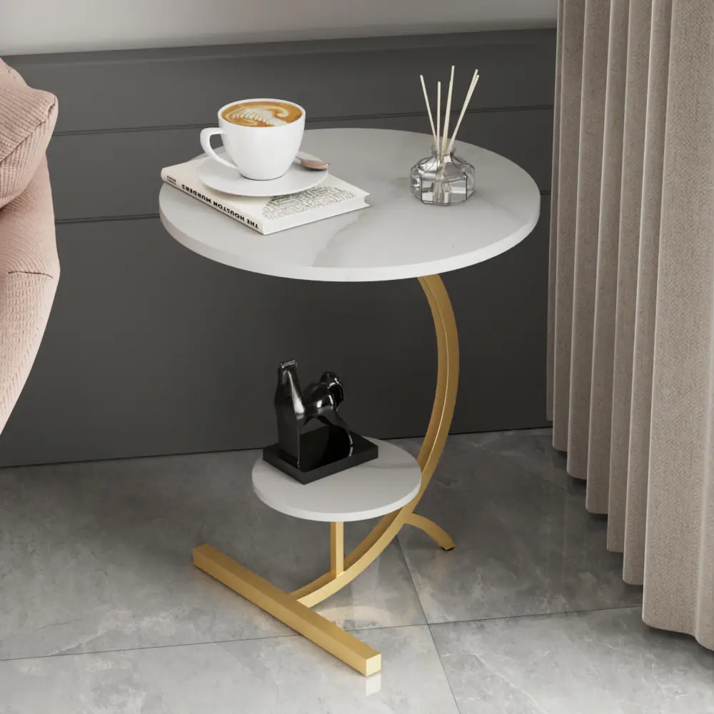 Table basse en marbre, ensemble de meubles de salon nordique en métal, Accent de thé, lit rond en or, Table basse de luxe moderne en marbre