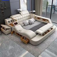 Modernes intelligentes Massage bett aus hochwertigem Leder Tatami Charging Storage Master Bed Doppelbett für Schlafzimmer