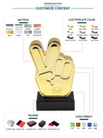 Nuevo diseño de aleación de aluminio y zinc chapado en metal grabado artesanía conmemorativa pulgar Palma trofeo
