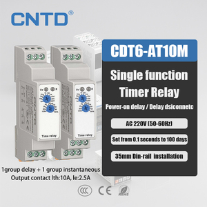 ريلاي توقيت CNTD CDT6-AT10M بقطر 35 ملم للتركيب على قضبان DIN، يعمل بتيار متردد 220 فولت (50-60 هرتز)، مع خاصية تأخير التشغيل، وحماية IP20، وميزة الطلاء بالإيبوكسي - Product Image 1