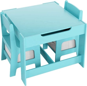 Muebles para el hogar para niños y niñas, juego de mesa y sillas azules de madera y <span class=keywords><strong>centro</strong></span> de actividades, 2 sillas - Product Image 3
