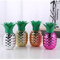 Bouteille plastique jetable en forme d'ananas, 500ml, à emporter, pour l'eau à boire, pour le lait, le jus de fruits, gobelet avec paille