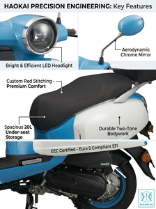 Scooter à essence 125CC EEC EURO 5, refroidissement par air, 4 temps, démarrage sans clé, freins à disque, pour les déplacements des adultes, cyclomoteur - Product Image 2