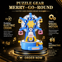QS Puzzle Gear Ferris Wheel Music Box Gear Assembly Toy Electric and Hand Cranked Three Gear Rotating Model