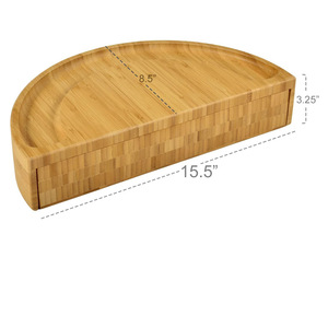 Bamboo <b>Cheese</b> Board <b>Set</b> Round Rotatable With <b>Knives</b> Cutting Board For Serving And Entertaining - Product Image 3
