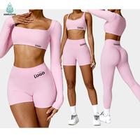Promo! Set Olahraga Berkualitas Tinggi: Sport Bra, Legging High Waist, Baju Olahraga Lengan Panjang, Pakaian Fitness Wanita, Set Yoga