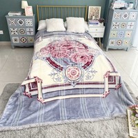Vente en gros de couvertures en polaire Raschel de luxe tissées sur mesure, taille king, couleur rose, super chaudes