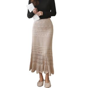 Jupe longue pour femme, taille haute, ample, en crochet tricoté, asymétrique, grandes tailles - Product Image 1