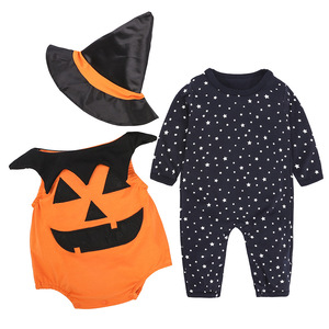 Scirocco Kidsren's Halloween Performance Clothing Set Little Devil Striped Jumpsuit Hat con vestidos <span class=keywords><strong>de</strong></span> algodón Disfraz <span class=keywords><strong>de</strong></span> bebé <span class=keywords><strong>de</strong></span> 3 piezas - Product Image 1