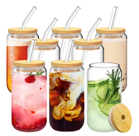 Tasse à bière en forme de boîte transparente en verre borosilicaté de 16oz 480ml bouteille en verre d'eau potable directe avec couvercle en bambou
