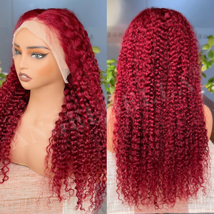 Peluca de Cabello <span class=keywords><strong>Humano</strong></span> Color Borgoña 99j, Peluca de Cabello <span class=keywords><strong>Humano</strong></span> con Frente de Encaje Transparente HD 13x6, Ondas Profundas - Product Image 1