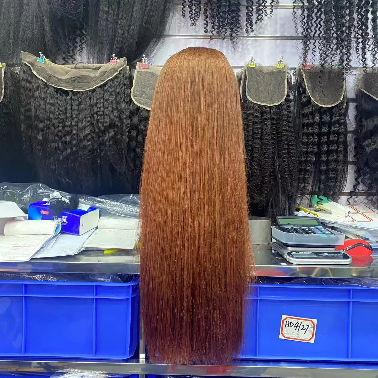 Perucas de cabelo triangulares triangulares, cabelo vietnamita cru sem cola, com cutícula de 30 polegadas, cor gengibre 33 #