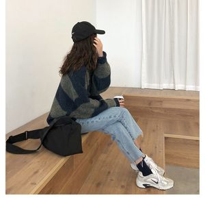 Maglione Oversize a Righe Contrastanti da Donna, Pullover Lavorato a Maglia Ampio, Maglione <span class=keywords><strong>Chunky</strong></span> a Blocchi di Colore, Top in Maglia Grossa - Product Image 2