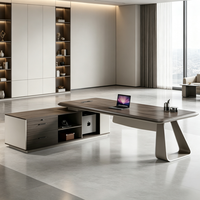 Bureau de direction en forme de L, table de patron en bois de 50 mm d'épaisseur, poste de travail d'angle moderne avec armoire de classement