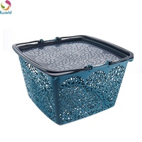 Kworld Panier de rangement décoratif en plastique avec poignée de couvercle pour les achats à domicile