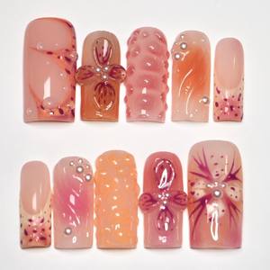 Faux ongles à presser floraux de printemps avec tourbillon vert et papillon 3D, faits main, inspirés de la nature, pour les fêtes et personnalisables - Product Image 5