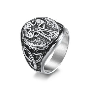 Nordic <b>Celtic</b> Knot Cross Titanium Steel Men's <b>Ring</b> Steel Black Gift Jewelry - Product Image 5