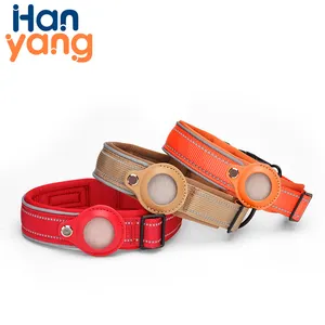 Hanyang OEM Custom Haustier zubehör Reflektieren des Nylon-Hunde halsband wasserdichtes Cat GPS-Haustier halsband mit Airtag Tracking Case