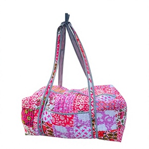 Large Cotton Weekender Travel <b>Bag</b>, Handmade Quilted Fabric Duffle <b>Bag</b>, Block Printed, Hand Luggage <b>Bag</b>, <b>Bags</b> for Women, - Product Image 1