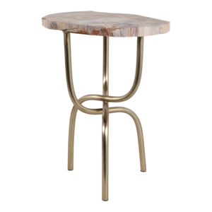 Tavolino da Cocktail in Legno Pietrificato con Base in Metallo Scultoreo, Piccolo Tavolino Laterale per Soggiorno e Camera da Letto - Product Image 1
