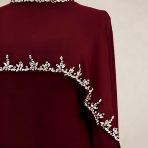 कस्टम थोक सुरुचिपूर्ण लक्जरी उच्च गर्दन शॉल गैंस्टोन बेडेड सैटिन ठोस रंग मुस्लिम मध्य पूर्व अबाया पोशाक - Product Image 4