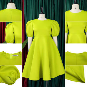 ट्रेंडी गर्मियों की पोशाक पोशाक सुंदर छोटी आस्तीन राउंड गर्दन उच्च कमर वाली-लाइन पार्टी के कपड़े - Product Image 6