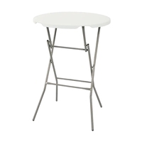 Table de bar extérieure portable moderne personnalisée, design rond compact avec tube métallique et plateau en plastique, table basse pliante