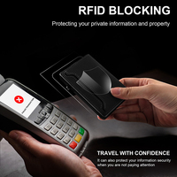 Dompet Kartu Kredit Pendek Unisex Anti RFID dari Aluminium dengan Mekanisme Pop Up, Penutup Tombol, dan Lapisan Kulit