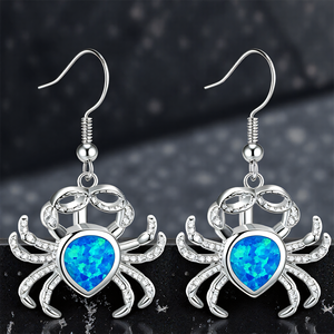 Cute <strong>Crab</strong> Pendant Water Drop Earring Blue Fire Opal Stone Animal Dangle Earrings for Women Vintage Silver Color Wedding <strong>Jewelry</strong> - Product Image 4