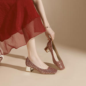 Zapatos de Mujer 2026, Nuevos, con Lentejuelas y Pedrería, Punta Cuadrada, Tacón Grueso, Elegantes, con Diamantes, para Damas de Honor - Product Image 3