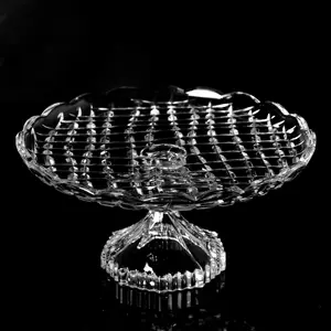Di alta qualità di cristallo chiaro piatto di vetro con i piedi grande vetro decorativo piatto di frutta stoviglie con supporto