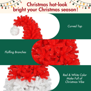 Santa Hat Artificial <b>Christmas</b> <b>Tree</b> Pre Lit <b>LED</b> Fiber Branch Standing Holiday Decoration for Living Room - Product Image 2