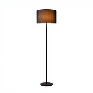 Lámpara de Pie Moderna E27 LED con Poste de Hierro y Pantalla de Tela Negra, Altura Ajustable, Iluminación Decorativa para Dormitorio y Sala de Estar - Product Image 1