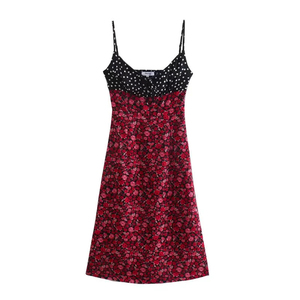Robe midi à volants et cordon de serrage, motif floral et pois, style campagnard français, nouvelle collection 2026, color block, décontractée et vintage pour femme, OEM/ODM - Product Image 1