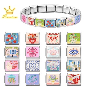 สร้อยข้อมือสแตนเลสสตีลชุบเคลือบแบบอิตาลีอเนกประสงค์ DIY ประกอบเองได้ พร้อมจี้รูปดอกไม้ ดวงตา หัวใจ และเปลือกหอยสไตล์ยุโรป - Product Image 5