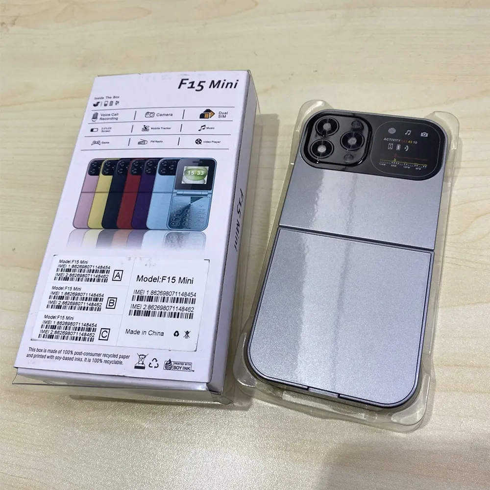 GSM Flip cep telefonu yeni F15 mini 2SIM tuş takımı 2.0 inç katlanabilir cep telefonu 2G FM küçük Flip telefon