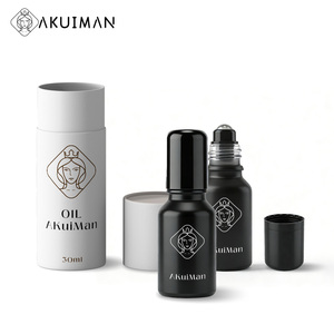 Flacone per Oli Essenziali 15ml 30ml 50ml, <span class=keywords><strong>Bottiglia</strong></span> <span class=keywords><strong>Vuota</strong></span> per Profumo in Vetro Nero Opaco con Applicatore Roll-on e Logo Personalizzato Serigrafato - Product Image 1