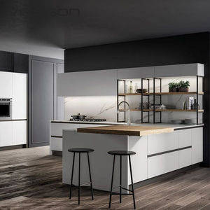 Gabinetes de Cocina Modulares de Diseño Europeo sin Marco, con Acabado Negro Brillante de Alta Gama y Cajones con Cierre Suave - Product Image 1