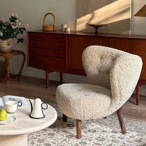 Poltrona Moderna Stile Little <span class=keywords><strong>Petra</strong></span> in Shearling, con Schienale Curvo e Imbottito, Comoda e Imbottita, con Gambe in Legno Massello, per Casa e Ufficio - Product Image 3