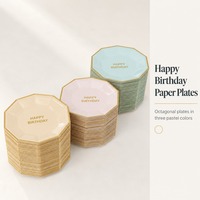 Assiettes en papier Joyeux Anniversaire, dorées, octogonales, jetables, pour la table de fête