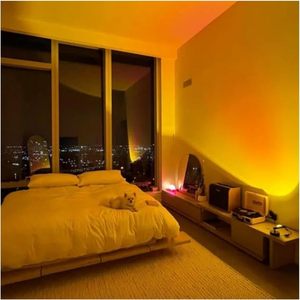 Lampe projecteur d'ambiance coucher de soleil LED RGB 16 couleurs avec télécommande et contrôle par application, en alliage d'aluminium noir moderne, certifiée RoHS, lampes de table - Product Image 6