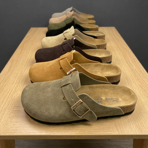 Wholesale Best Quality Borkensts Solid Outdoor Flat Sandals Mule Wood Block Artificial Leather Suede Cork Fashionable Slippers - Product Image 3