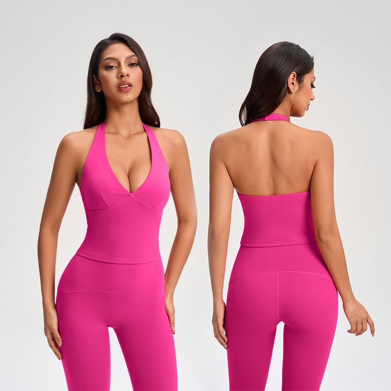 Roregal Shockproof Running Fitness Gym Yoga Wear Sports Tank Women's Deep V-Neck Halter Sports Top for Women Workout